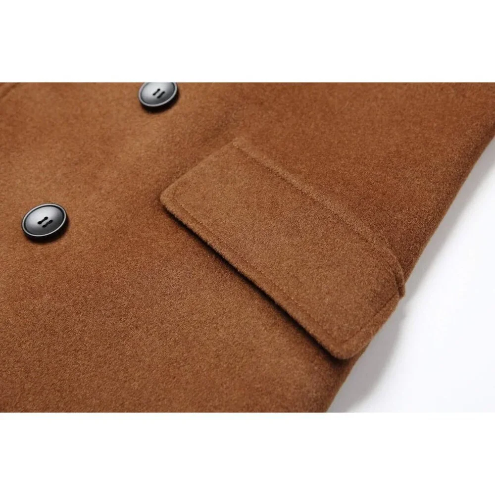 Men's Camel Premium Wool Blend Double Breasted Imported Long Pea Coat